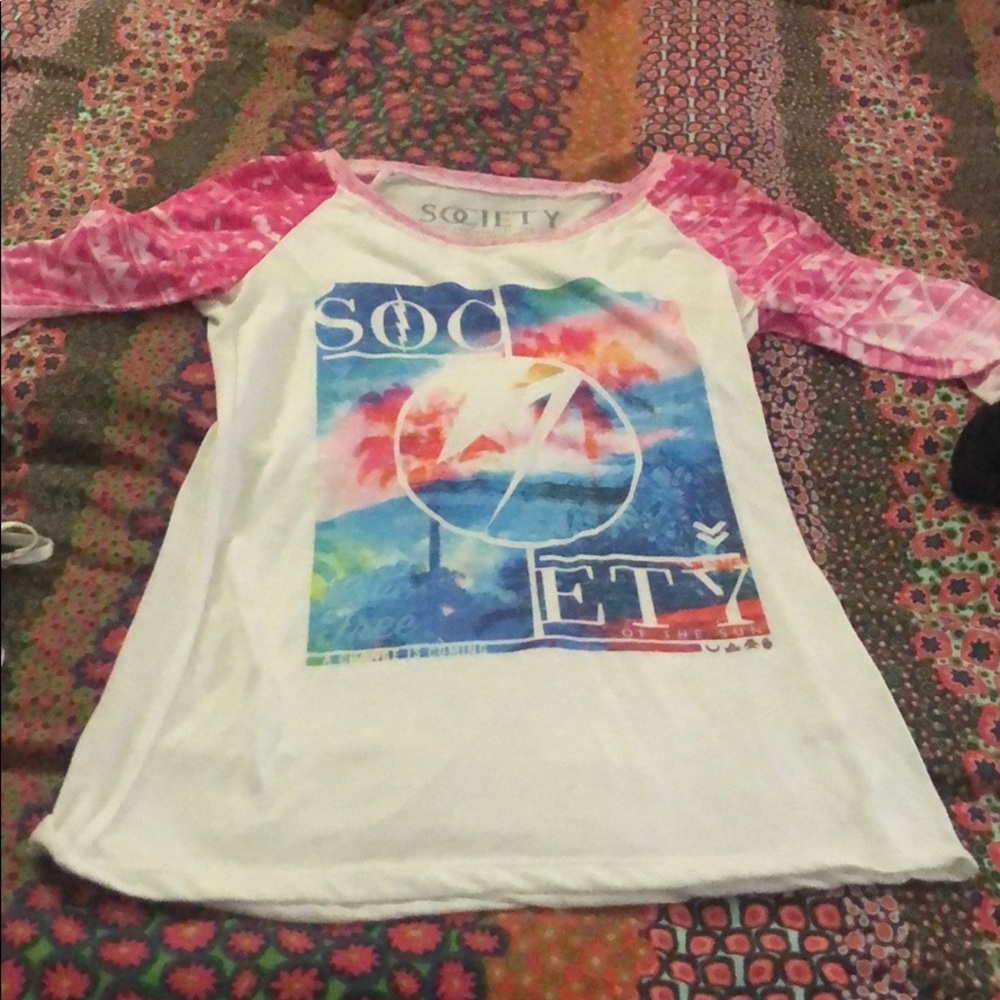 Society quarter sleeve T-shirt.